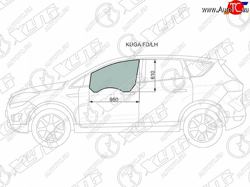 3 079 р. Стекло боковое опускное (Спереди Слева Цвет зеленый) Ford Kuga 08-13                               XYG KUGA FD/LH  с доставкой в г. Керчь