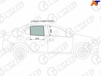 Стекло боковое опускное (Сзади Справа Цвет зеленый) Renault Logan 14-22  Sandero 14-22  Dacia Lo XYG LOGAN-13-SED RD/RH