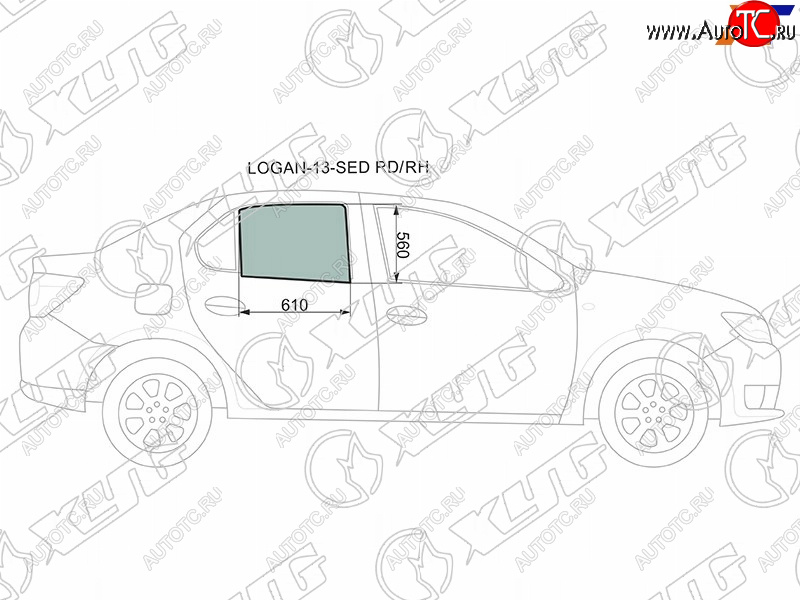 2 599 р. Стекло боковое опускное (Сзади Справа Цвет зеленый) Renault Logan 14-22  Sandero 14-22  Dacia Lo XYG LOGAN-13-SED RD/RH  с доставкой в г. Керчь