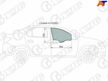 Стекло боковое опускное (Спереди Справа Цвет зеленый) Renault Logan 14-22  Sandero 14-22  Dacia XYG LOGAN-13 FD/RH