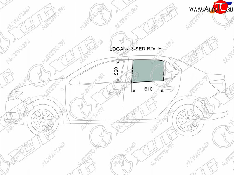 2 599 р. Стекло боковое опускное (Сзади Слева Цвет зеленый) Renault Logan 14-22  Sandero 14-22  Dacia Log XYG LOGAN-13-SED RD/LH  с доставкой в г. Керчь