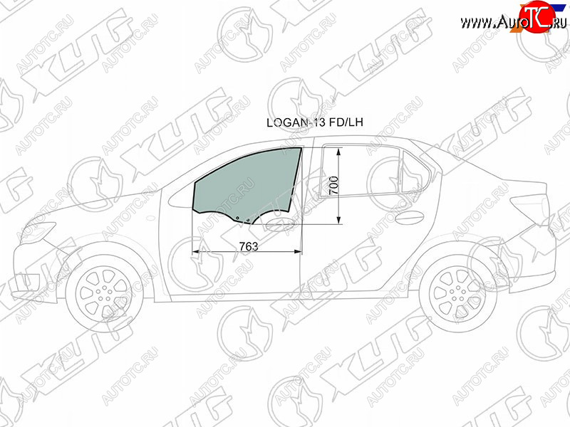 2 599 р. Стекло боковое опускное (Спереди Слева Цвет зеленый) Renault Logan 14-22  Sandero 14-22  Dacia L XYG LOGAN-13 FD/LH  с доставкой в г. Керчь