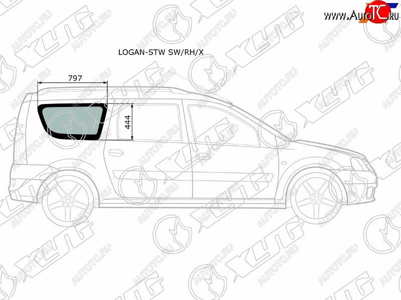 2 599 р. Стекло кузова боковое (не опускное) (Справа Цвет зеленый) Dacia Logan 04-08  Logan Mcv 08-12  LAD XYG LOGAN-STW SW/RH/X  с доставкой в г. Керчь