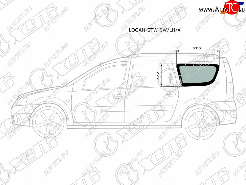 2 599 р. Стекло кузова боковое (не опускное) (Слева Цвет зеленый) Dacia Logan 04-08  Logan Mcv 08-12  LADA XYG LOGAN-STW SW/LH/X  с доставкой в г. Керчь