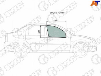 Стекло боковое опускное (Спереди Справа Цвет зеленый) Renault Logan 04-22  Sandero 14-22  Dacia XYG LOGAN FD/RH