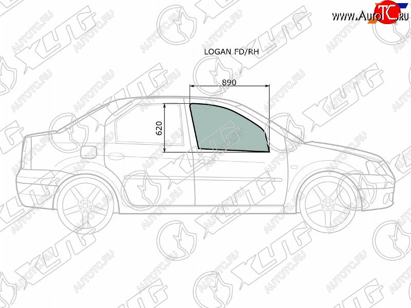 2 399 р. Стекло боковое опускное (Спереди Справа Цвет зеленый) Renault Logan 04-22  Sandero 14-22  Dacia XYG LOGAN FD/RH  с доставкой в г. Керчь
