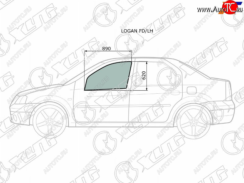 2 399 р. Стекло боковое опускное (Спереди Слева Цвет зеленый) Renault Logan 04-16  Dacia Logan 04-08  Log XYG LOGAN FD/LH  с доставкой в г. Керчь