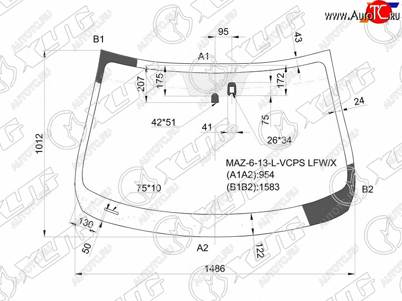 7 199 р. Стекло лобовое (Датчик дождя) Mazda 6 12- XYG MAZ-6-13-L-VCPS LFW/X  с доставкой в г. Керчь