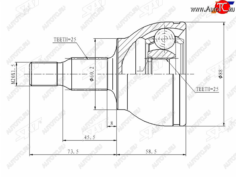1 789 р. Шрус наружный FR MERCEDES W169A140160 04-12W245 05-12 SAT ME-203  с доставкой в г. Керчь