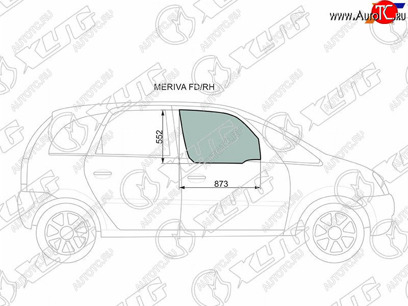 2 789 р. Стекло боковое опускное (Спереди Справа Цвет зеленый) Chevrolet Meriva 04-12  Opel Meriva 03-10 XYG MERIVA FD/RH  с доставкой в г. Керчь