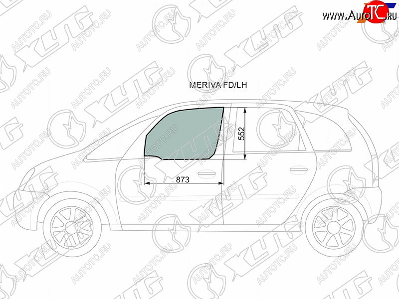 2 789 р. Стекло боковое опускное (Спереди Слева Цвет зеленый) Chevrolet Meriva 04-12  Opel Meriva 03-10 XYG MERIVA FD/LH  с доставкой в г. Керчь