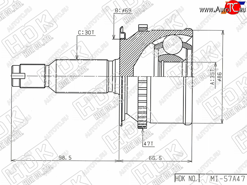 5 599 р. Шрус наружный MITSUBISHI L200TRITON KB4TKB9T 05-PAJERO SPORT KH8W 08- HDK MI-057A47  с доставкой в г. Керчь