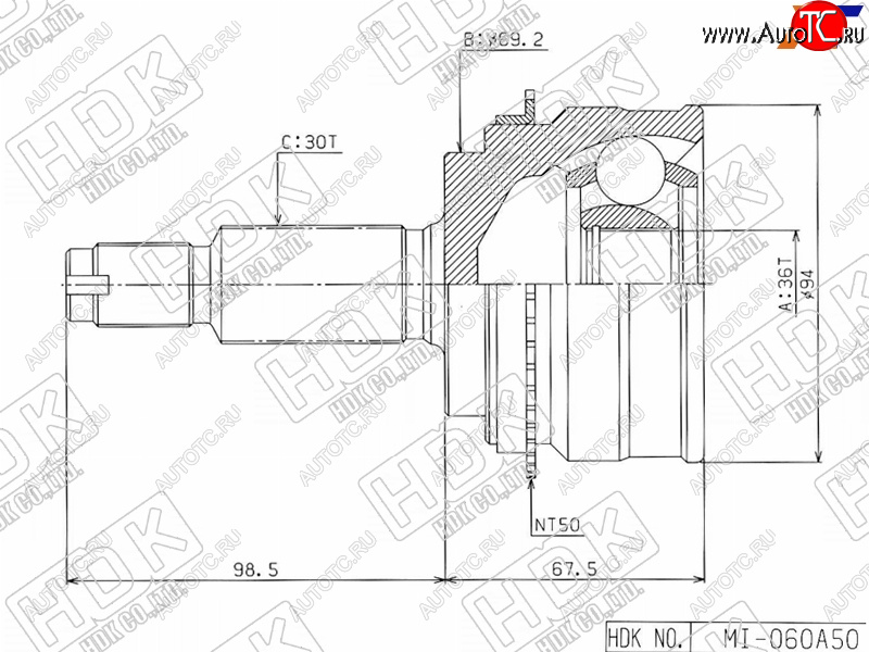 4 999 р. Шрус наружный MITSUBISHI PAJERO V8#W V9#W 06- HDK MI-060A50  с доставкой в г. Керчь