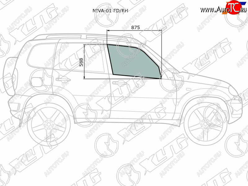 2 099 р. Стекло боковое опускное (Спереди Справа Цвет зеленый) Chevrolet Niva 98-  LADA Niva Travel 21- XYG NIVA-01 FD/RH  с доставкой в г. Керчь