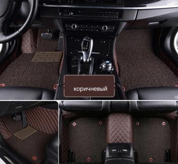 Ковры (Кожа АВТОПИЛОТ экокожа+резина) Автопилот Toyota Camry  XV70 (2017-2025) дорестайлинг, рестайлинг (коричневый/строчка бежевая)