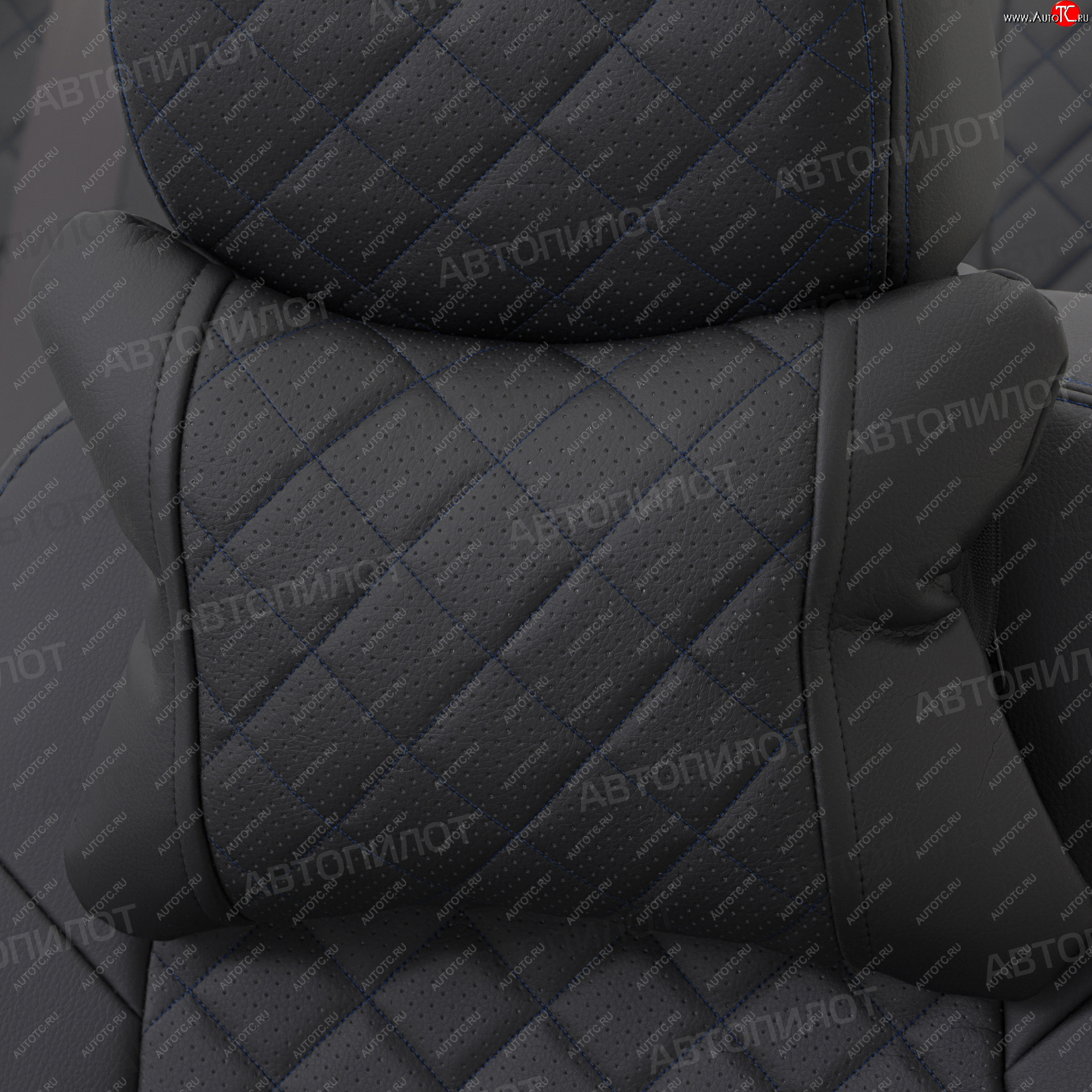 649 р. Подушки под шею (2 шт., экокожа) Автопилот Ромб   (черный/синяя строчка)  с доставкой в г. Керчь