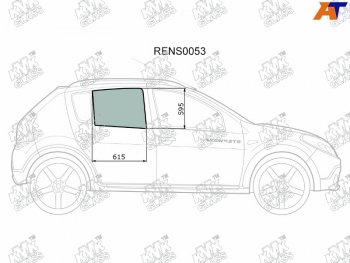 Стекло боковое опускное (Сзади Справа Цвет зеленый) Renault Sandero 09-14  Dacia Sandero 08-12  KMK RENS0053