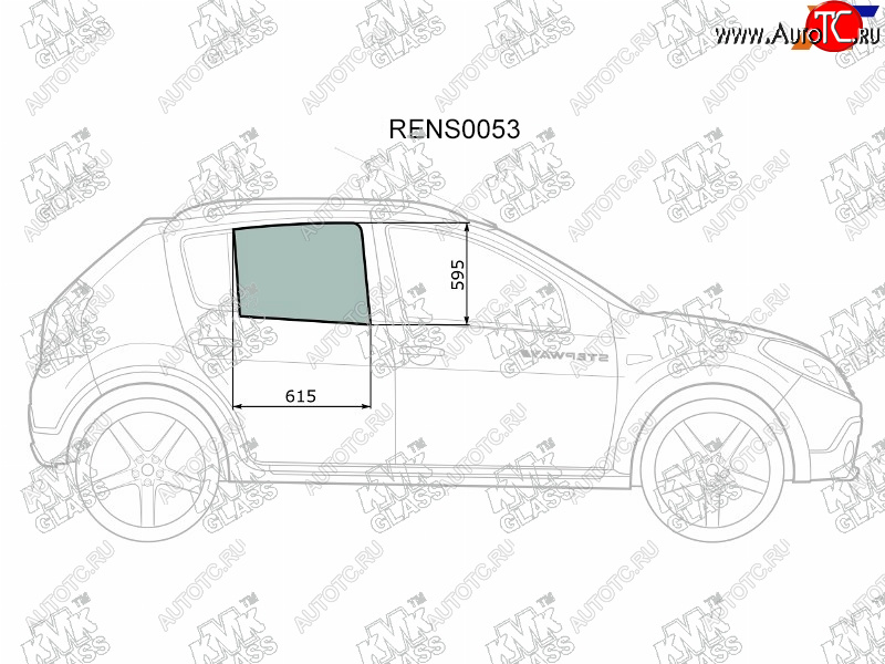 2 199 р. Стекло боковое опускное (Сзади Справа Цвет зеленый) Renault Sandero 09-14  Dacia Sandero 08-12  KMK RENS0053  с доставкой в г. Керчь
