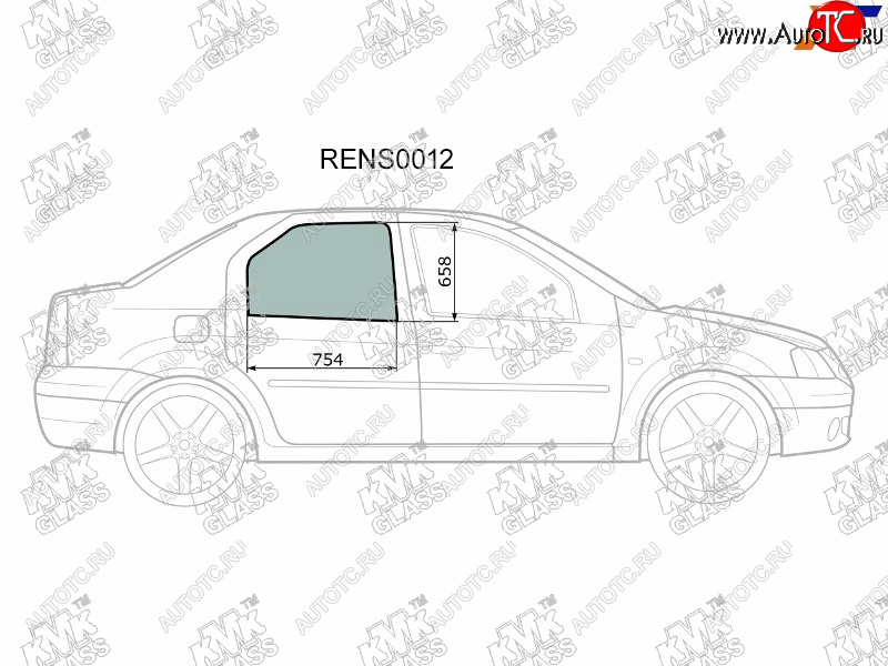2 569 р. Стекло боковое опускное (Сзади Справа Цвет зеленый) Renault Logan 04-  Sandero 14-  Dacia Logan KMK RENS0012  с доставкой в г. Керчь