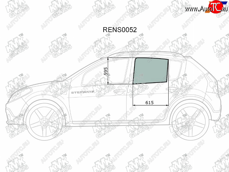 2 199 р. Стекло боковое опускное (Сзади Слева Цвет зеленый) Renault Sandero 09-14  Dacia Sandero 08-12  R KMK RENS0052  с доставкой в г. Керчь