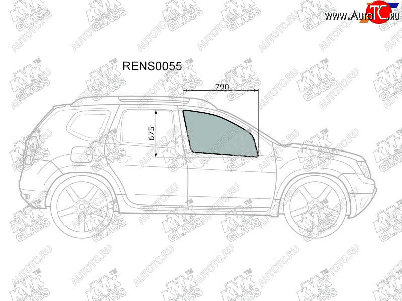 2 399 р. Стекло боковое опускное (Спереди Справа Цвет зеленый) Nissan Terrano 14-  Renault Duster 10-21   KMK RENS0055  с доставкой в г. Керчь