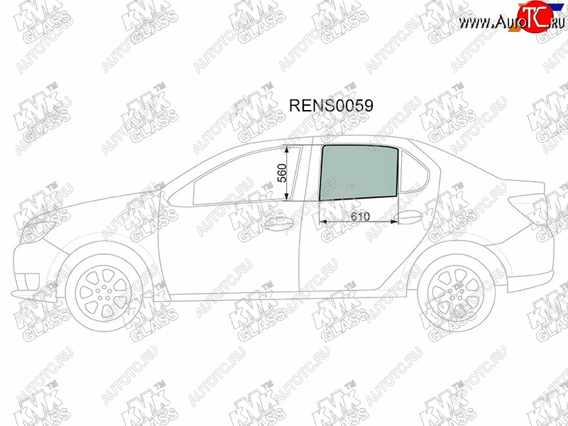 2 569 р. Стекло боковое опускное (Сзади Слева Цвет зеленый) Renault Logan 14-  Sandero 14-  Dacia Logan 1 KMK RENS0059  с доставкой в г. Керчь