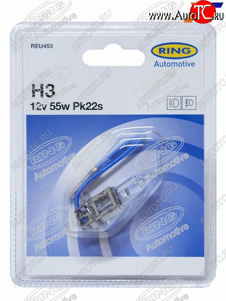 243 р. Лампа головного освещения H3  12V 55W Блистер 1 шт. RING REU453  с доставкой в г. Керчь