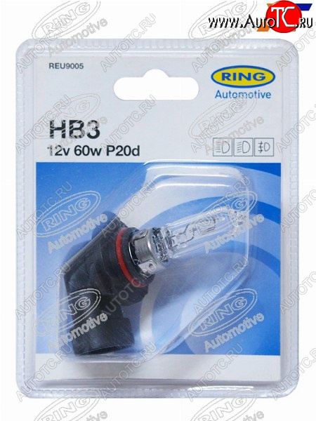 499 р. Лампа головного освещения HB3  12V 60W Блистер 1 шт. RING REU9005  с доставкой в г. Керчь