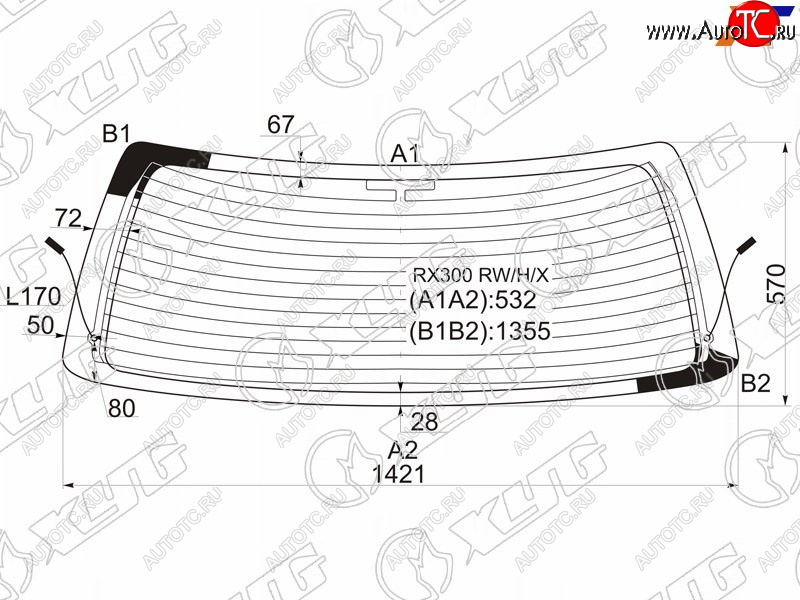 8 299 р. Стекло заднее (Цвет зеленый Обогрев) Toyota Harrier (XU10) 97-03  Lexus RX 97-03 XYG RX300 RW/H/X  с доставкой в г. Керчь
