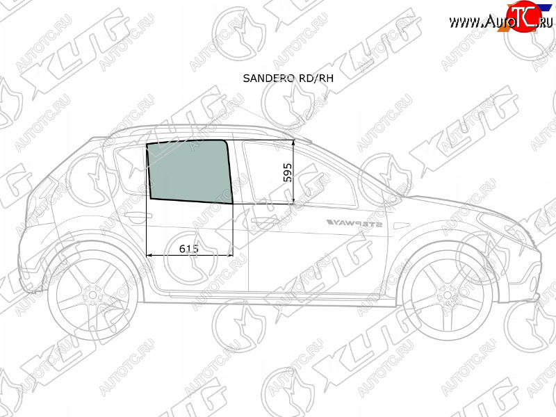 2 599 р. Стекло боковое опускное (Сзади Справа Цвет зеленый) Renault Sandero 09-14  Dacia Sandero 08-12  XYG SANDERO RD/RH  с доставкой в г. Керчь