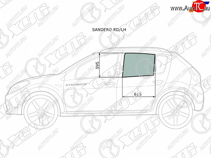 2 599 р. Стекло боковое опускное (Сзади Слева Цвет зеленый) Renault Sandero 09-14  Dacia Sandero 08-12  R XYG SANDERO RD/LH  с доставкой в г. Керчь