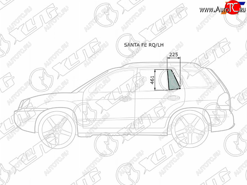 879 р. Стекло форточки (Сзади Слева Цвет зеленый) Hyundai Santa Fe 00-06  Santa Fe Classic 07-13 XYG SANTA FE RQ/LH  с доставкой в г. Керчь
