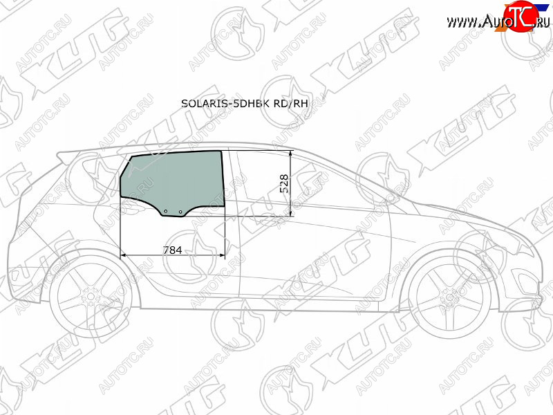 2 699 р. Стекло боковое опускное (Сзади Справа Цвет зеленый) Hyundai Solaris 10-17  Accent 11-17 XYG SOLARIS-5DHBK RD/RH  с доставкой в г. Керчь
