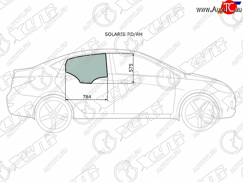 2 399 р. Стекло боковое опускное (Сзади Справа Цвет зеленый) Hyundai Solaris 10-17  Accent 11-17 XYG SOLARIS RD/RH  с доставкой в г. Керчь