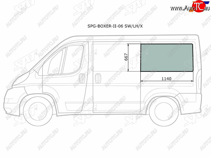 3 099 р. Стекло кузова боковое (не опускное) (Слева Цвет зеленый) Peugeot Boxer 06-  Citroen Jumper 06-  F SAT SPG-BOXER-II-06 SW/LH/X  с доставкой в г. Керчь