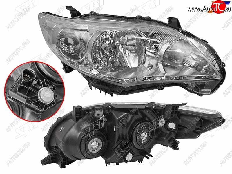 4 199 р. Фара правая (с электрокорректором, галоген) SAT  Toyota Corolla  E150 (2009-2013) седан рестайлинг  с доставкой в г. Керчь