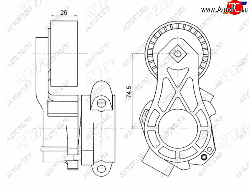 2 099 р. Натяжитель приводного ремня PEUGEOT BOXERFIAT DUCATOCITROEN JUMPERFORD TOURNEOTRANSIT 2,2 06- SAT ST-1611424780  с доставкой в г. Керчь
