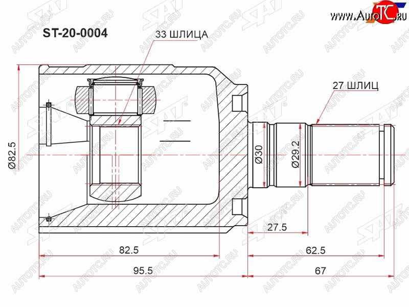 2 499 р. Шрус внутренний KIA OPTIMA 18- 2.02.4SONATA 18- левый SAT ST-20-0004  с доставкой в г. Керчь