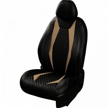 Комплект чехлов для сидений (РЗС 60/40 2Г Орегон) ДАКАР ст РОМБИК Lord Autofashion Hyundai Solaris  RBr (2010-2017) седан дорестайлинг, седан рестайлинг (черный, вставки бежевый, строчка бежевая)