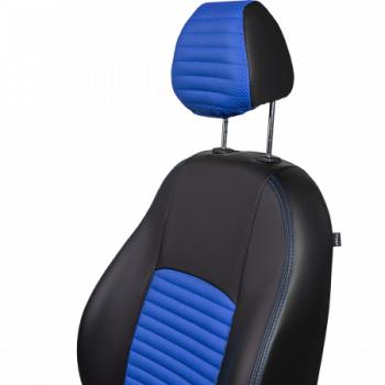 9 599 р. Комплект чехлов для сидений (к.Drive Active РЗСиС 60/40 3Г Илана+Орегон) ТУРИН-3 ст ЛАЙН Lord Autofashion  Лада Гранта FL ( 2191,  2190,  2194,  2192) (2018-2025) лифтбек, седан, универсал, хэтчбек (черный, вставка синяя, строчка синяя)  с доставкой в г. Керчь. Увеличить фотографию 4