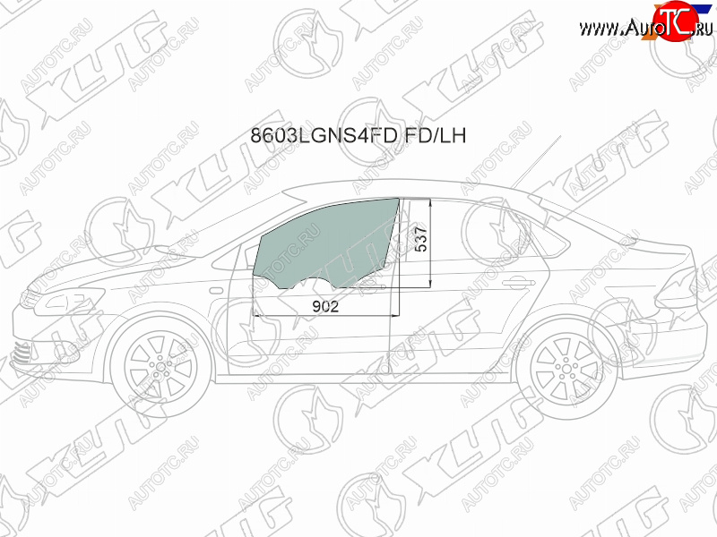 2 569 р. Стекло боковое опускное (Спереди Слева Цвет зеленый) Skoda Rapid 20-  Volkswagen Polo 09-20 XYG 8603LGNS4FD FD/LH  с доставкой в г. Керчь