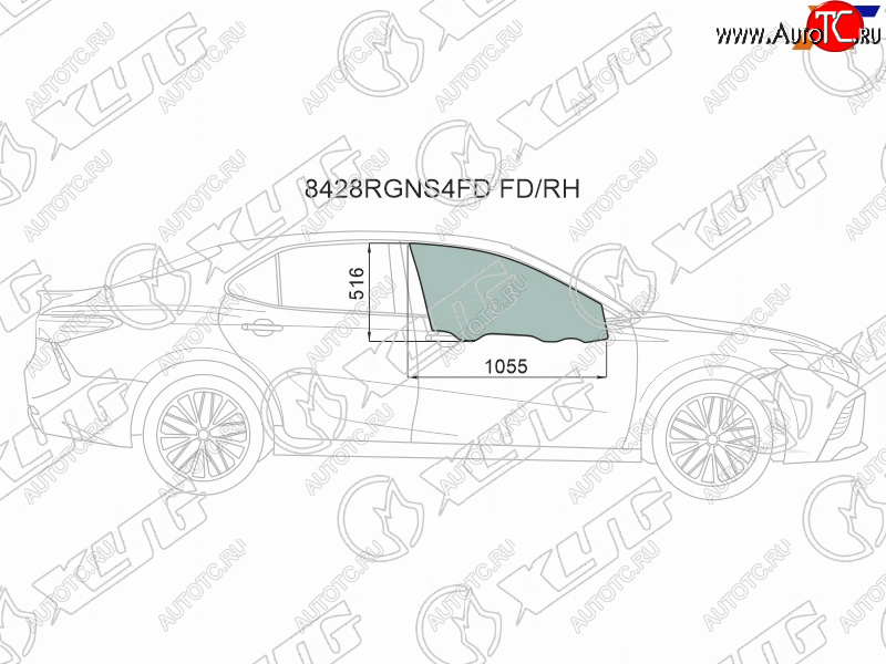 3 399 р. Стекло боковое опускное (Спереди Справа Цвет зеленый Крепления) Toyota Camry (XV70) 17-21  Camry XYG 8428RGNS4FD FD/RH  с доставкой в г. Керчь