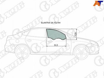 Стекло боковое опускное (Спереди Справа Цвет зеленый) Hyundai Elantra 06-12  Avante 06-11 XYG ELANTRA-06 FD/RH