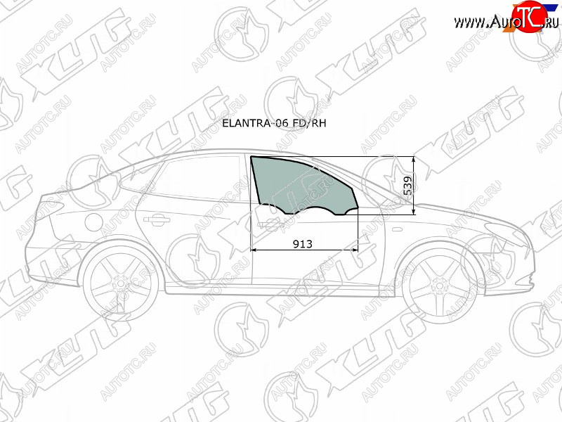 2 599 р. Стекло боковое опускное (Спереди Справа Цвет зеленый) Hyundai Elantra 06-12  Avante 06-11 XYG ELANTRA-06 FD/RH  с доставкой в г. Керчь