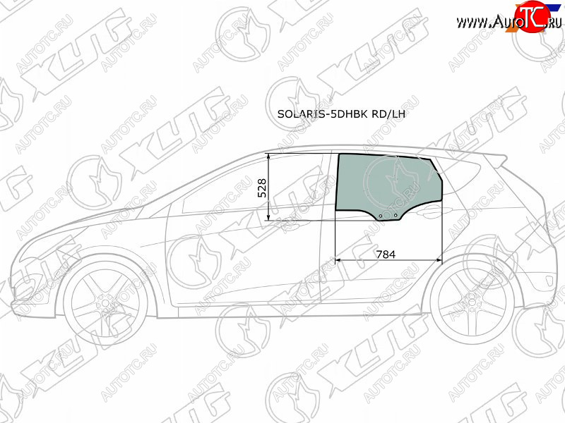 2 699 р. Стекло боковое опускное (Сзади Слева Цвет зеленый) Hyundai Solaris 10-17  Accent 11-17 XYG SOLARIS-5DHBK RD/LH  с доставкой в г. Керчь