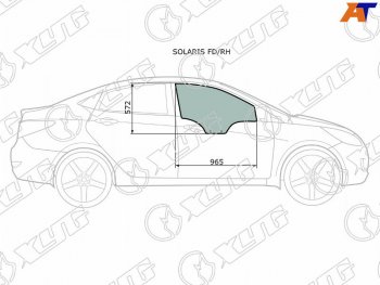 Стекло боковое опускное (Спереди Справа Цвет зеленый) Hyundai Solaris 10-17  Kia Rio 11-17  Hyun XYG SOLARIS FD/RH