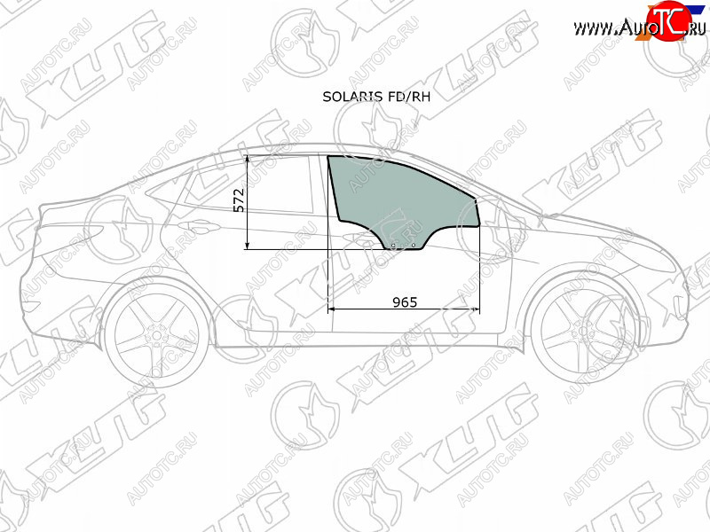 2 499 р. Стекло боковое опускное (Спереди Справа Цвет зеленый) Hyundai Solaris 10-17  Kia Rio 11-17  Hyun XYG SOLARIS FD/RH  с доставкой в г. Керчь