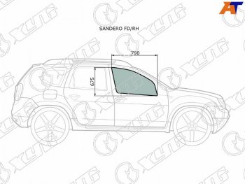 Стекло боковое опускное (Спереди Справа Цвет зеленый) Nissan Terrano 14-22  Renault Duster 10-21 XYG SANDERO FD/RH