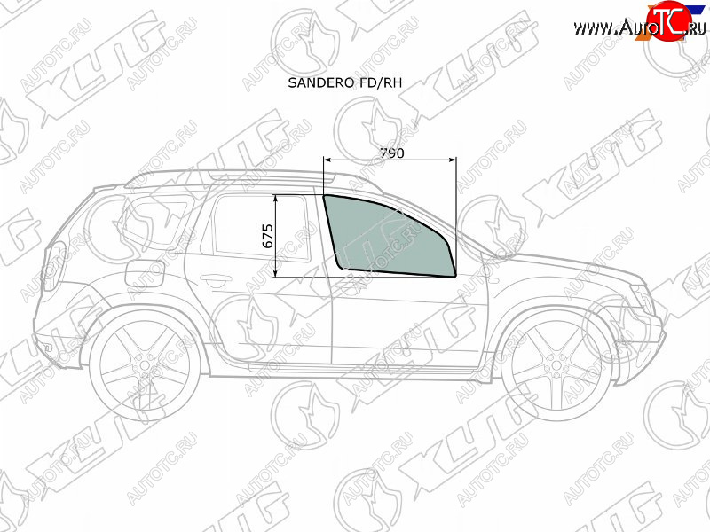 2 399 р. Стекло боковое опускное (Спереди Справа Цвет зеленый) Nissan Terrano 14-22  Renault Duster 10-21 XYG SANDERO FD/RH  с доставкой в г. Керчь