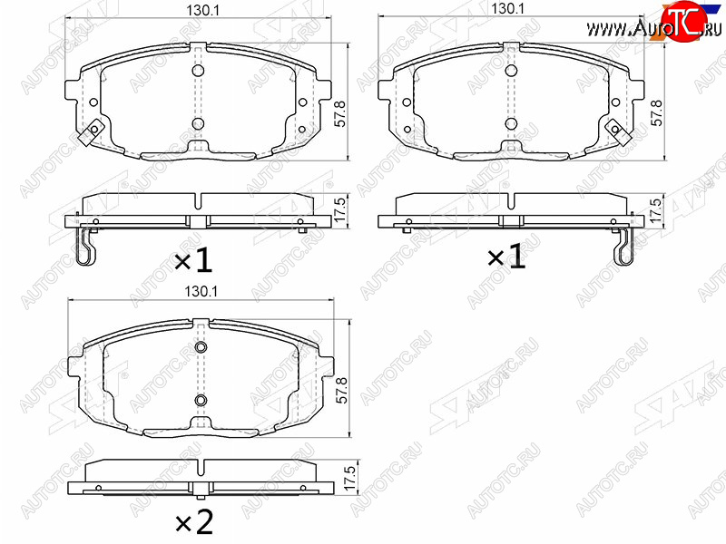 1 379 р. Колодки тормозные передние FR-FL SAT   Hyundai Creta ( GS,  SU) (2015-2022), Hyundai I30 ( FD,  2 GD,  3 PD) (2007-2020), Hyundai I30 Fastback  PD (2017-2023), KIA Ceed  1 ED (2006-2012) (с отверстием под пружинки)  с доставкой в г. Керчь